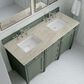 James Martin Brittany 60" Double Bathroom Vanity in Smokey Celadon with 3 cm Tajnar Eclos Top and Rectangular Sinks, , large