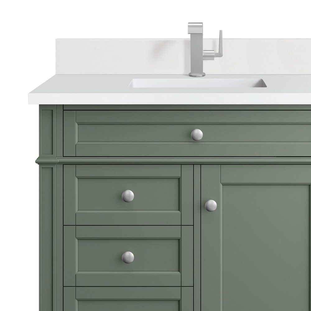 James Martin Vanities Brittany 36" Single Bathroom Vanity in Smokey Celadon with Single Hole 3 cm White Zeus Quartz Top and Rectangular Sink, , large