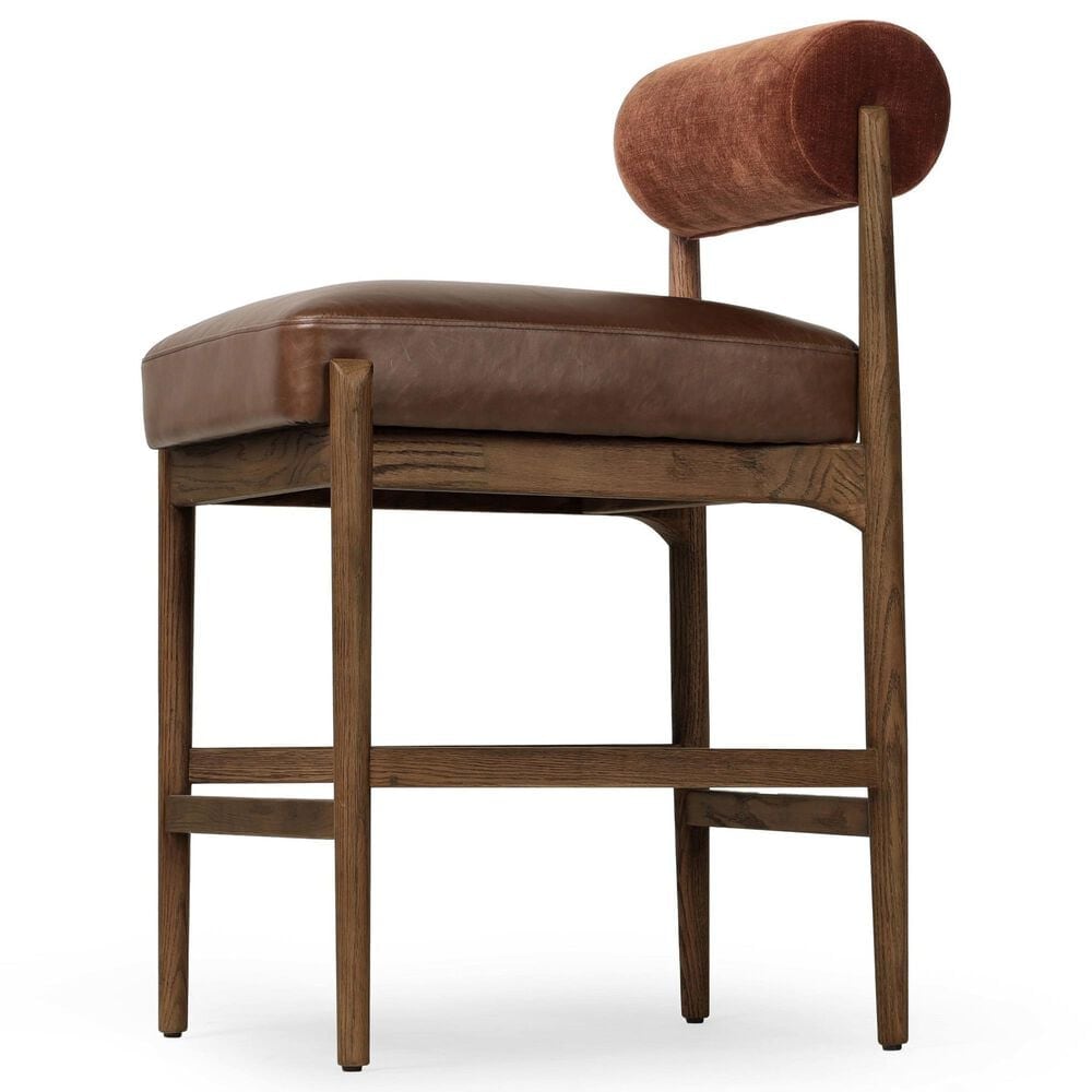 Four Hands Jazelle Counter Stool with Altair Sienna Upholstery in Tan Oak, , large