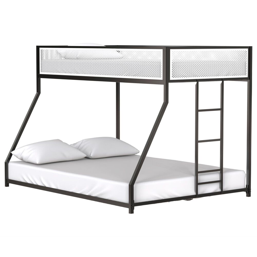 Hearth and Haven Adam Twin over Full Bunk Bed with White Mesh Guard Rail in Black, , large