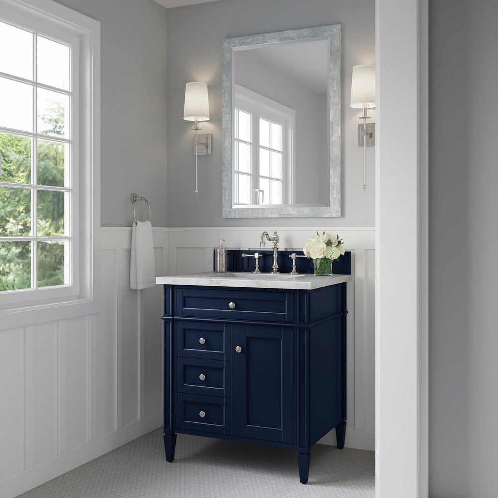 James Martin Vanities Brittany 30&quot; Single Bathroom Vanity in Victory Blue with 3 cm Victorian Silver Quartz Top and Rectangular Sink, , large