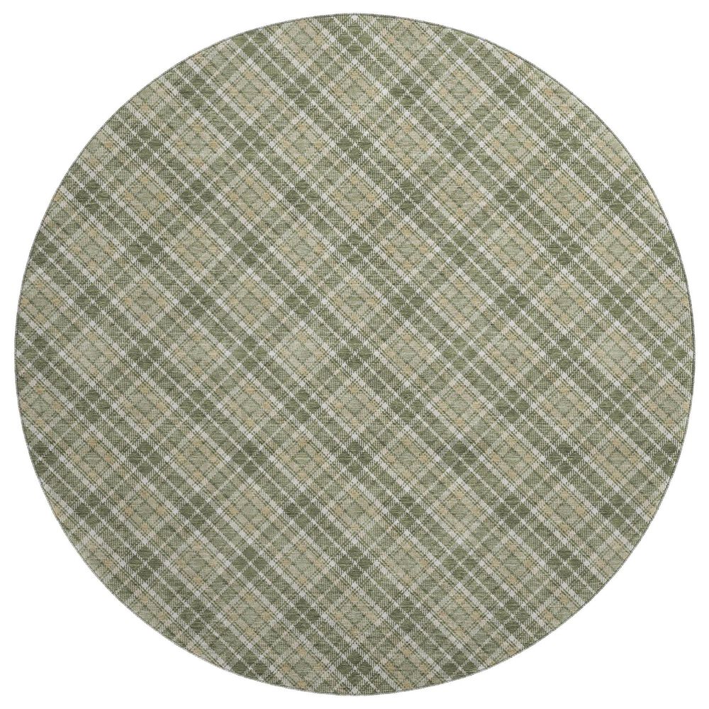Dalyn Rug Company Soft Essentials Plaid Olive 8" Round Indoor/Outdoor Area Rug, , large