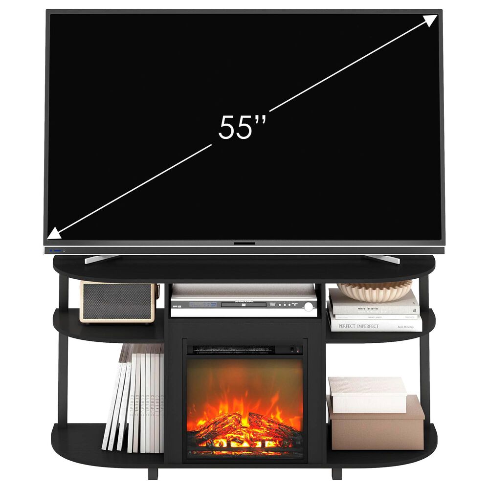 HOMLUX 47" Curved TV Stand with Electric Fireplace in Americano and Black, , large