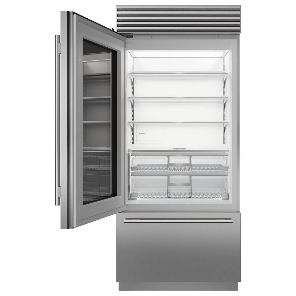 Sub Zero 20.8 Cu. Ft. Classic Left Hinge Bottom-Freezer Refrigerator with Glass Door and Tubular Handle in Stainless Steel, , large