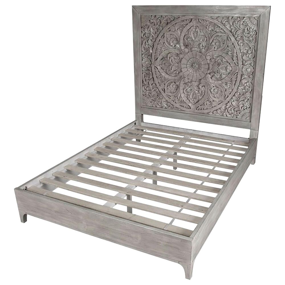 Urban Home Boho Chic Queen Platform Bed in Washed White, , large