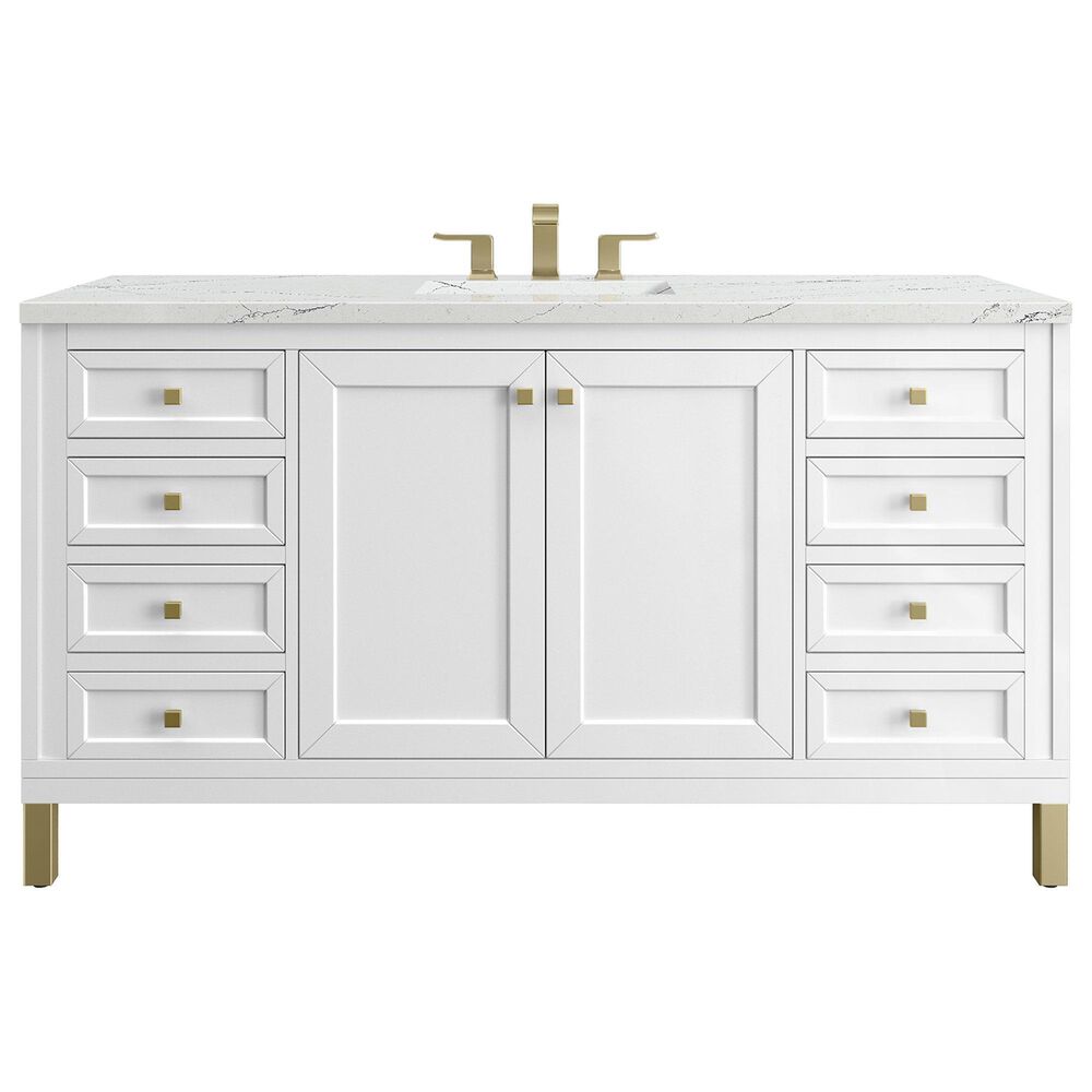 James Martin Vanities Chicago 60" Single Bathroom Vanity in Glossy White with 3 cm Ethereal Noctis Quartz Top and Rectangular Sink, , large