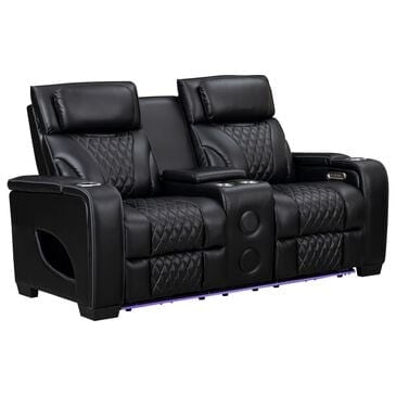 Titanic Furniture All Star Power Reclining Loveseat with Power Headrest in Black, , large