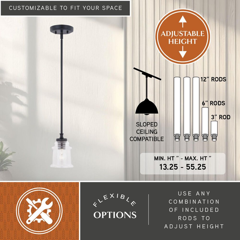 Vaxcel Toledo 1-Light Pendant in Matte Black, , large