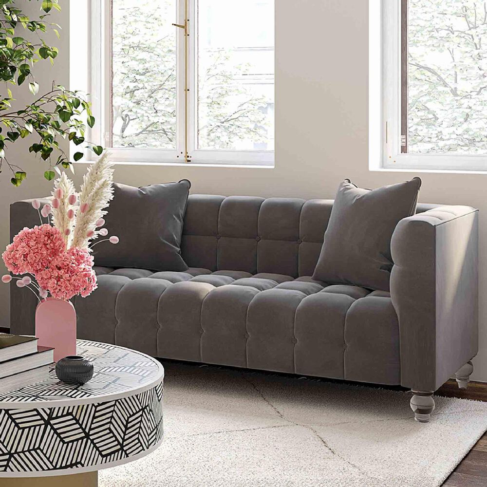Tov Furniture Bea Stationary Loveseat in Grey Velvet, , large
