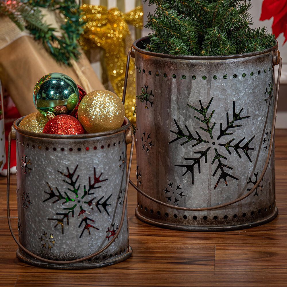 The Gerson Company Assorted Snowflake Luminary Candle Canister in Silver &#40;Set of 2&#41;, , large