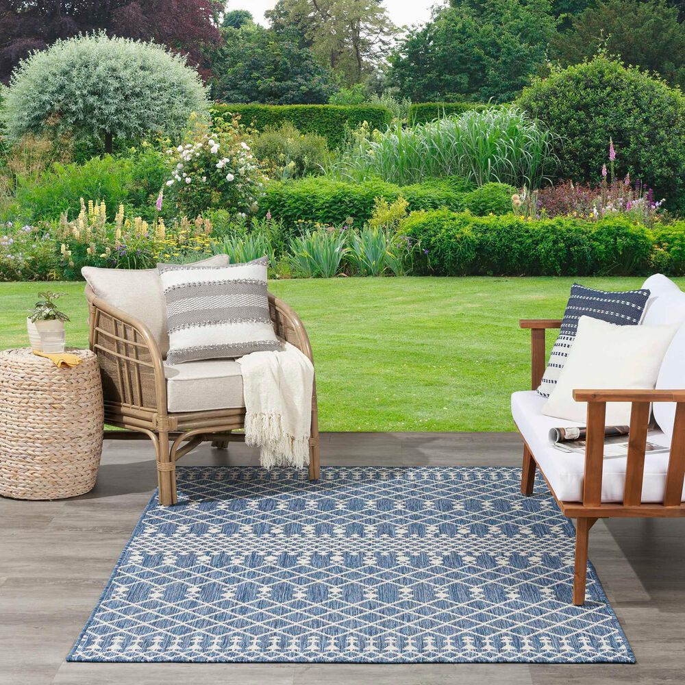 Nourison Positano Southwestern Navy Blue 6&#39; x 9&#39; Indoor/Outdoor Area Rug, , large