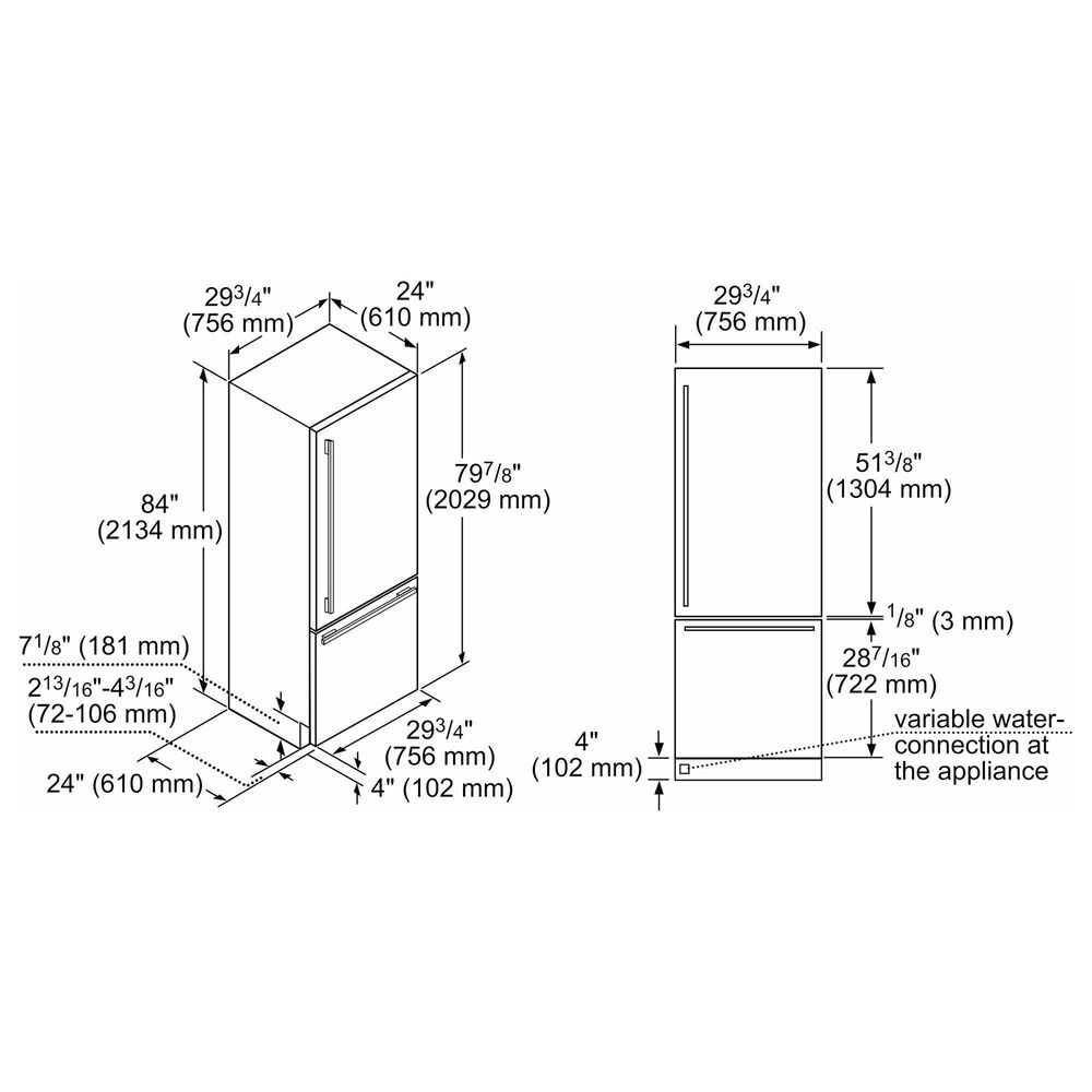 Bosch Benchmark 30&quot; Benchmark Built-In Bottom Freezer Refrigerator in Stainless Steel, , large