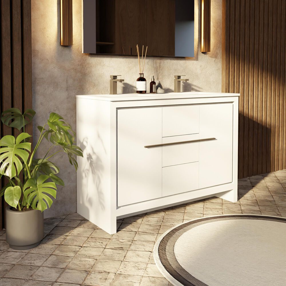 Lexora Home Lafarre 48" Double Bathroom Vanity in White with 2 cm White Cultured Marble Top and Rectangular Sinks, , large