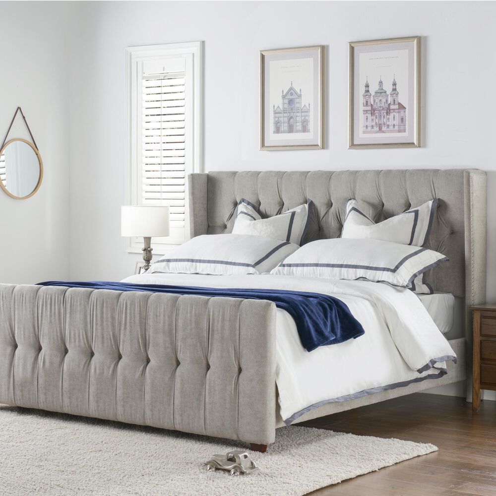 Jennifer Taylor Home David Tufted Wingback Queen Bed in Silver Grey, , large