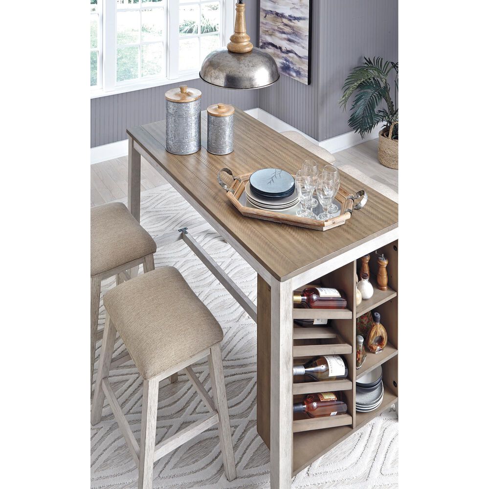 Ashley Skempton Upholstered Counter Stool in Distressed White and Light Brown &#40;Set of 2&#41;, , large