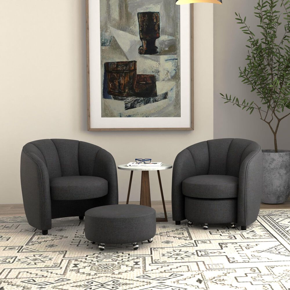 Golden Wave Furniture Elliot Accent Chair and Ottoman with Casters in Charcoal, , large