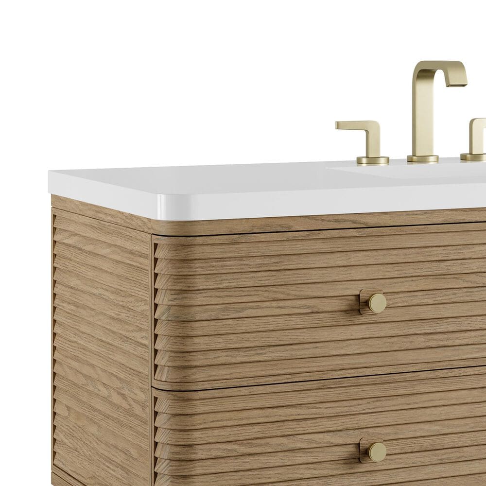 James Martin Allamari 48" Single Bathroom Vanity in Dune Mist with 3 cm White Zeus Silestone Top and Rectangular Sink, , large