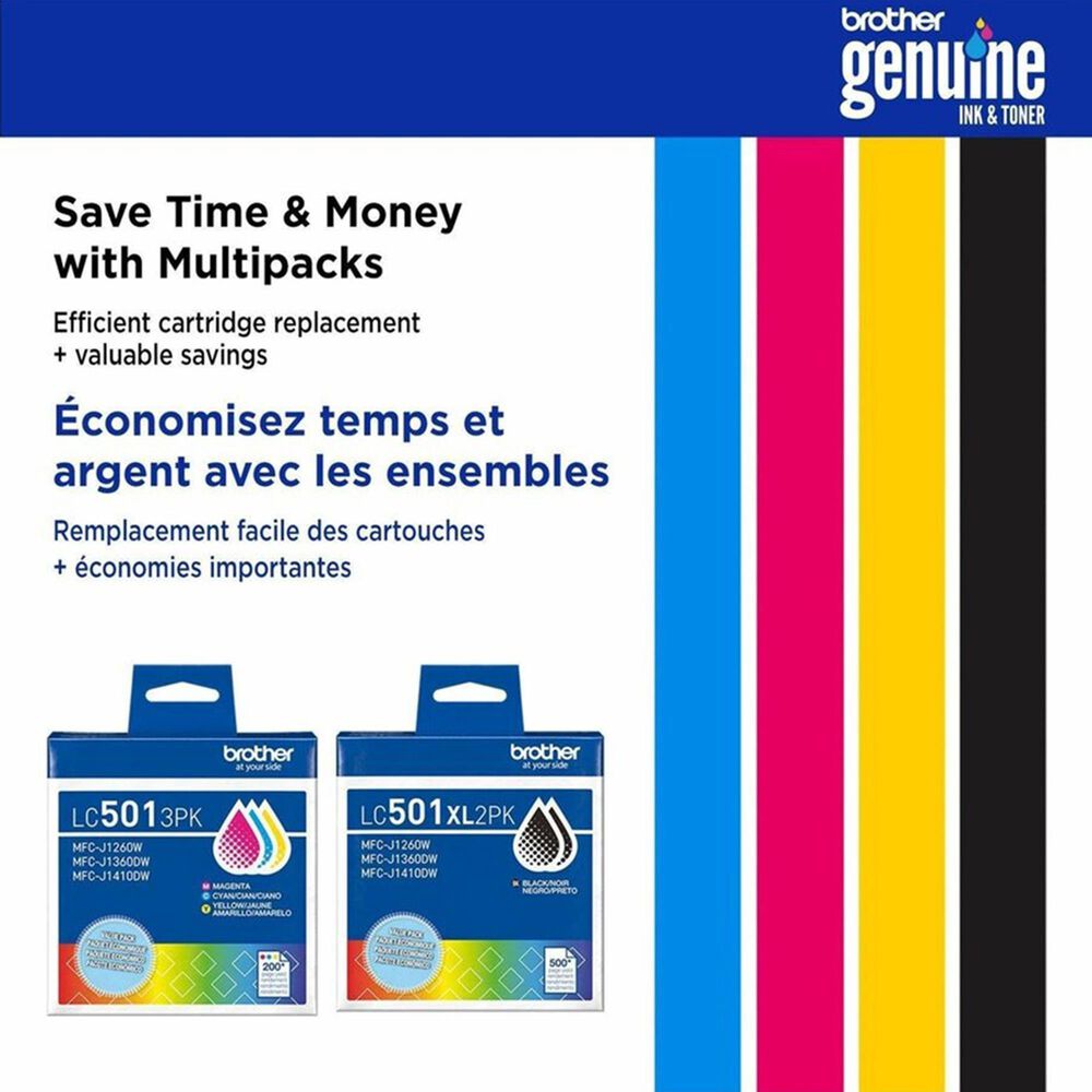 Brother 3-Pack LC501XL3PKS High Yield Ink Cartridges in Cyan, Magenta, and Yellow, , large