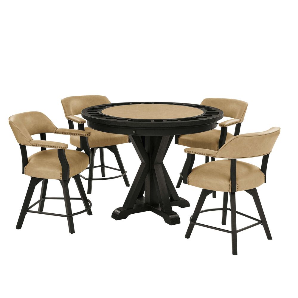 Steve Silver Rylie Counter Game Table and 4 Chairs in Black, , large
