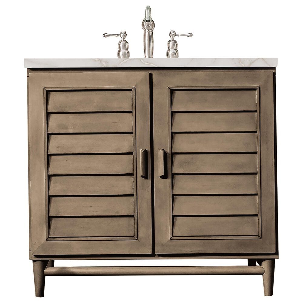 James Martin Vanities Portland 36" Single Bathroom Vanity in Whitewashed Walnut with 3 cm Victorian Silver Quartz Top and Rectangular Sink, , large