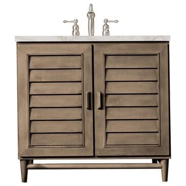 James Martin Vanities Portland 36" Single Bathroom Vanity in Whitewashed Walnut with 3 cm Victorian Silver Quartz Top and Rectangular Sink, , large