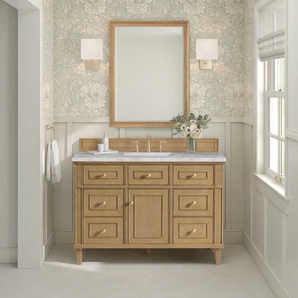 James Martin Vanities Lorelai 48" Single Bathroom Vanity in Light Natural Oak with 3 cm Eternal Jasmine Pearl Silestone Top, Rectangular Sink and FreePower Wireless Charger, , large