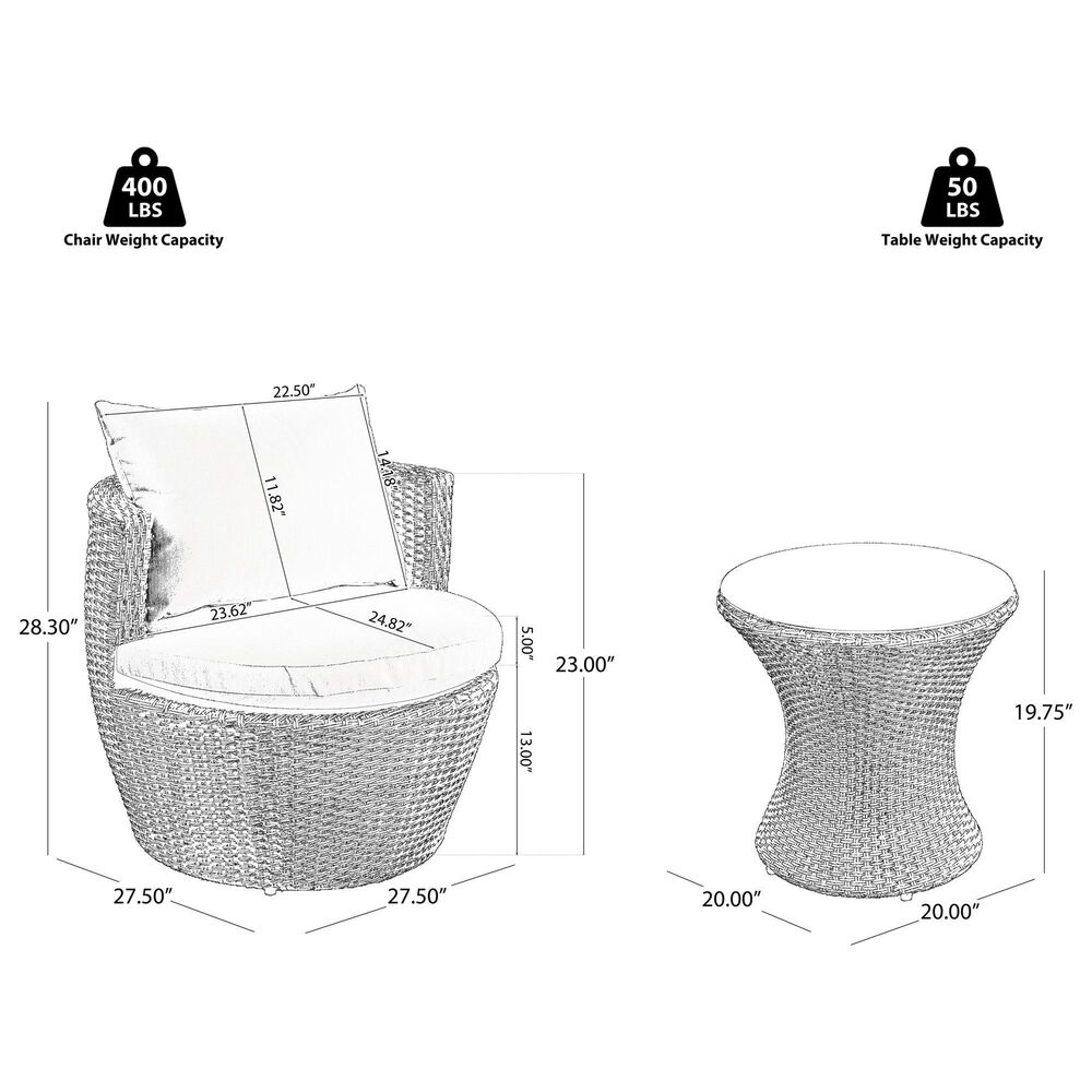 Hearth and Haven Kono 3-Piece Outdoor Chat Set with Dark Brown Glass-Top Hourglass Side Table in Ivory, , large