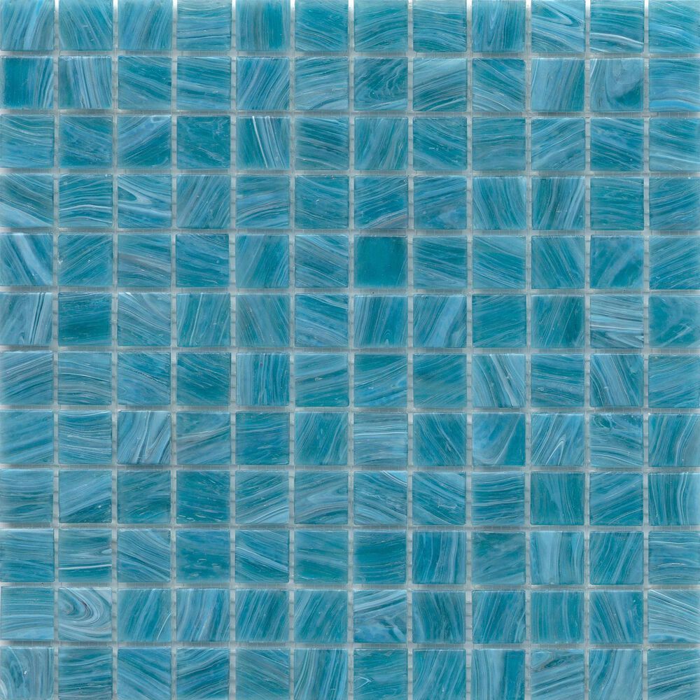 Emser Swirl Aqua 1" x 1" Square on 12" x 12" Glass Mosaic Sheet, , large