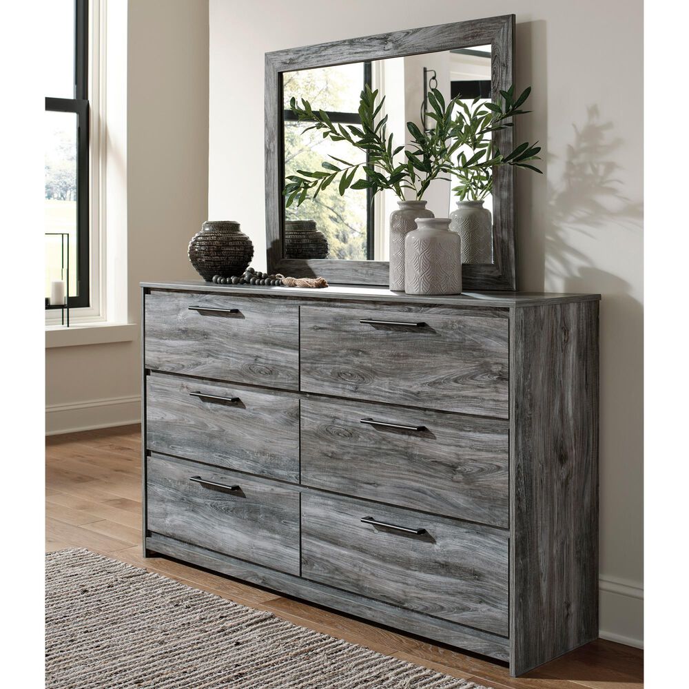 Ashley Baystorm 6 Drawer Dresser and Wide Frame Mirror in Gray, , large