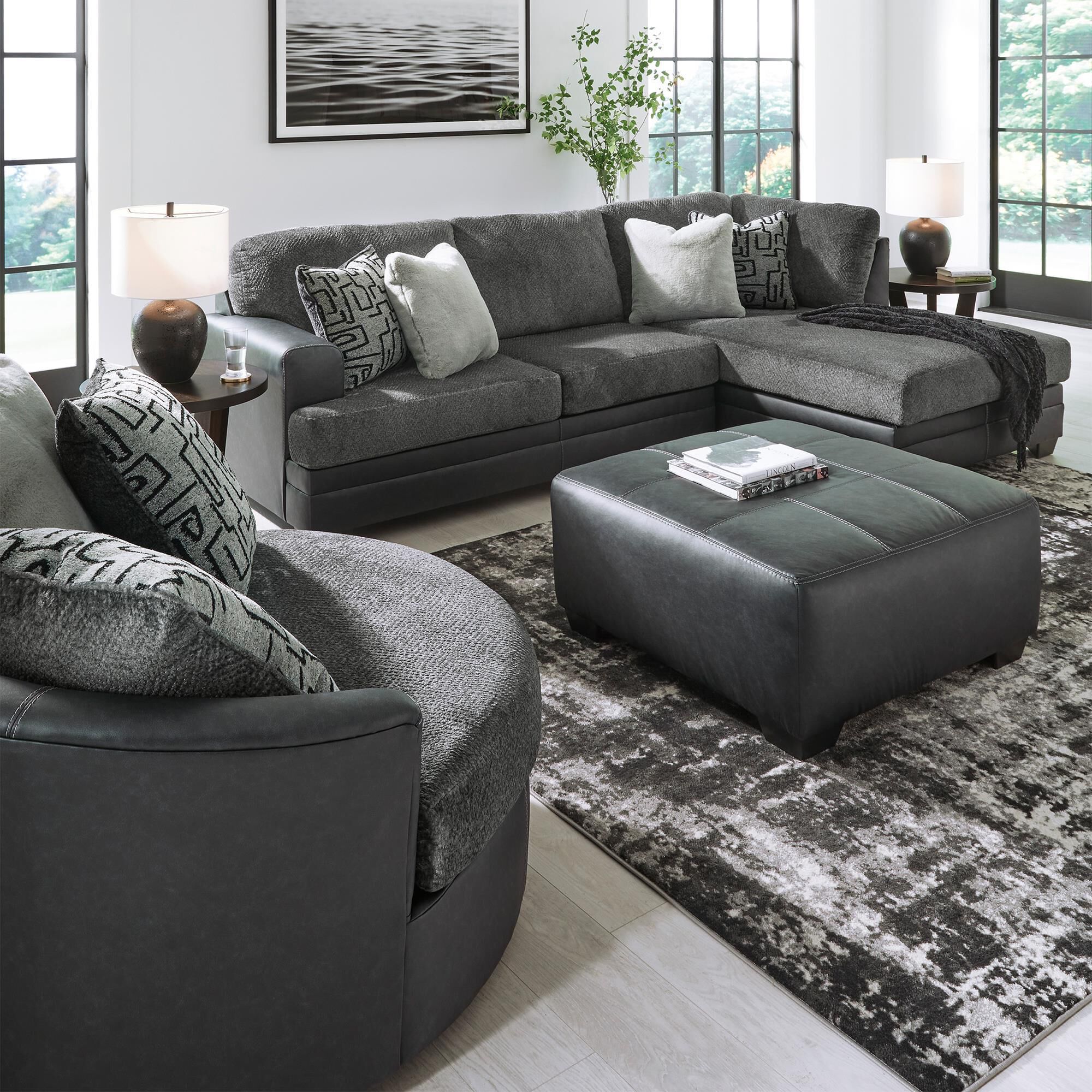 Ashley Brixley Pier Oversized Swivel Accent Chair in Graphite