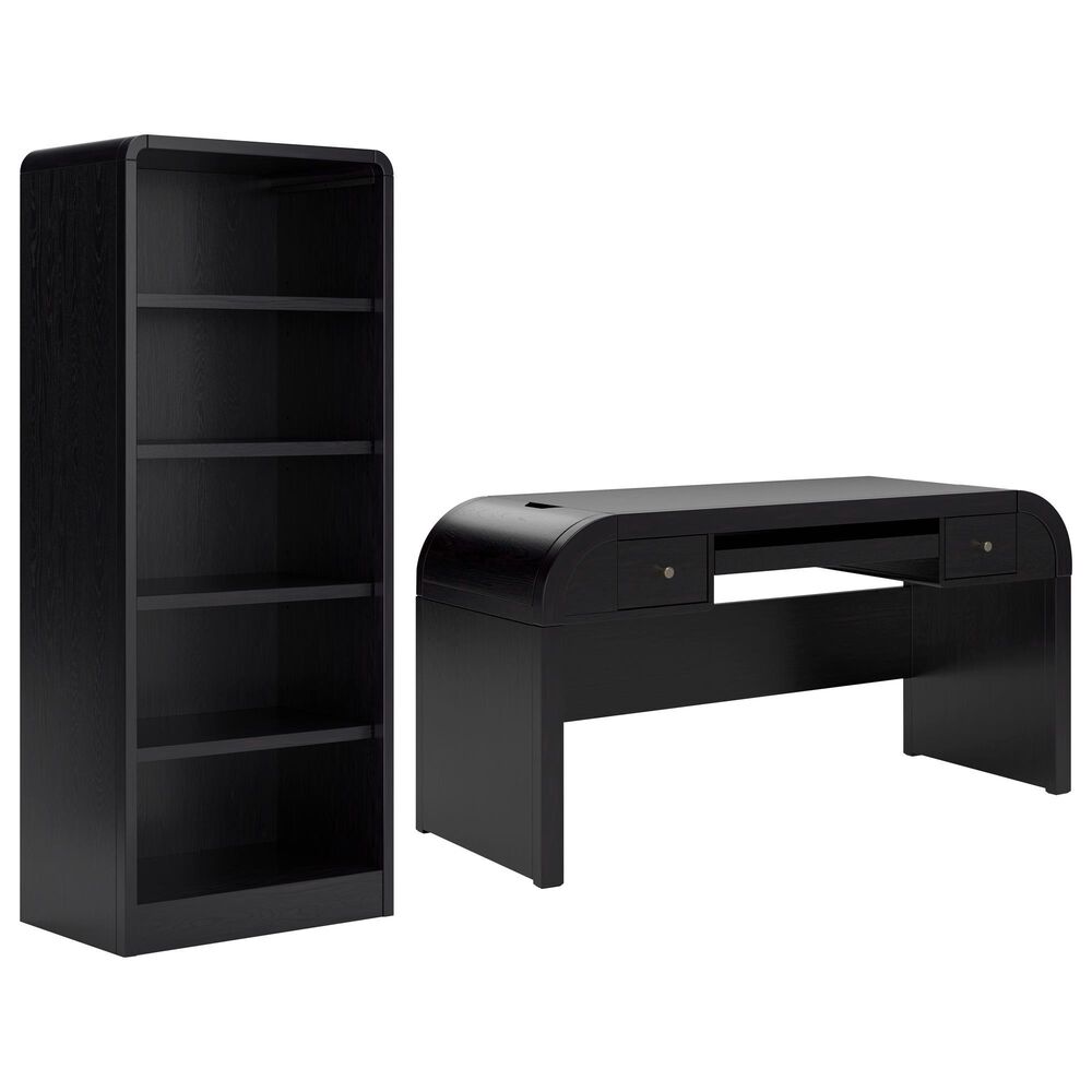 Ashley Rowanbeck 2-Piece Desk and Bookcase Set in Black, , large
