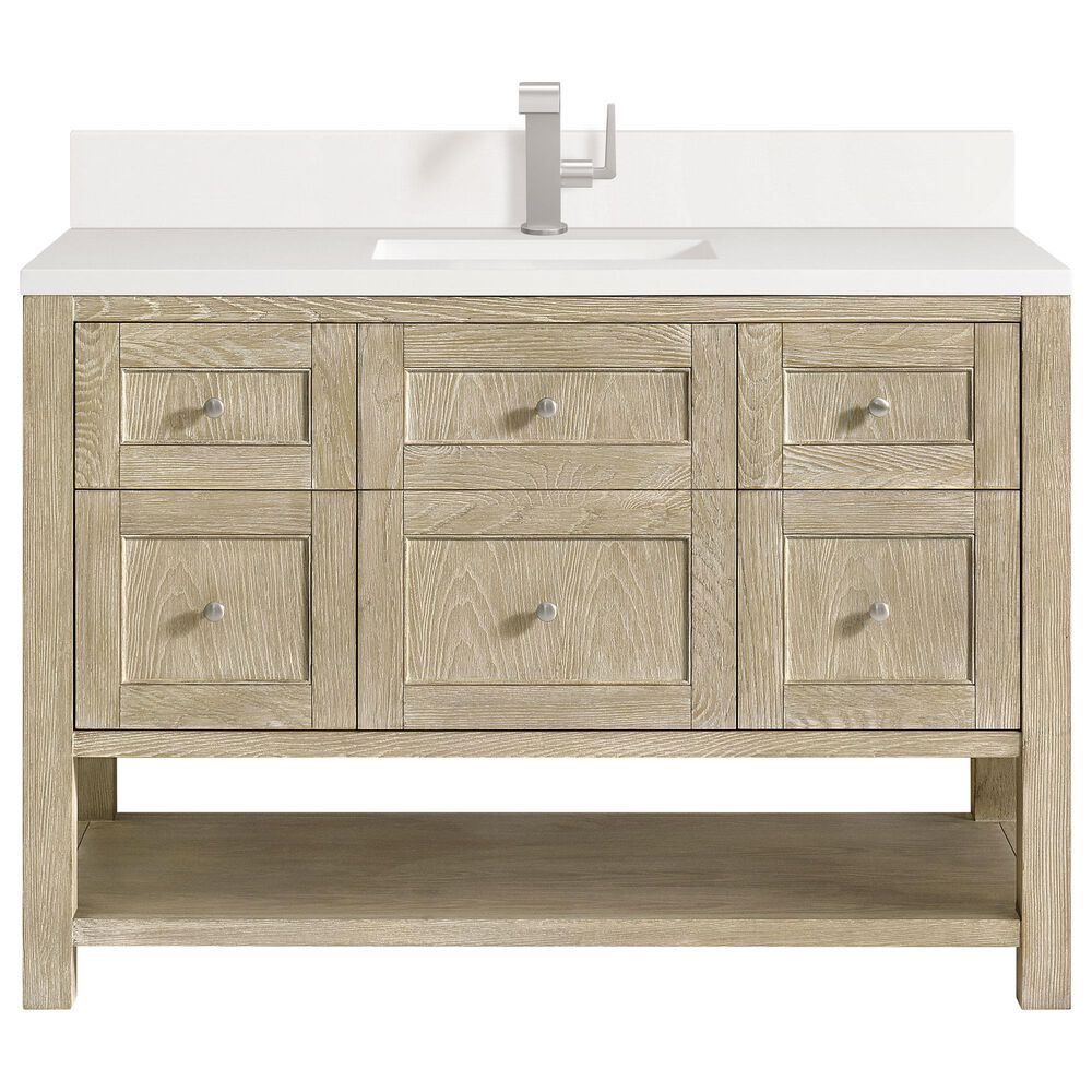 James Martin Vanities Breckenridge 48" Single Vanity in Whitewashed Oak with Single Hole 3 cm White Zeus Quartz Top & Backsplash, , large