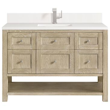 James Martin Vanities Breckenridge 48" Single Vanity in Whitewashed Oak with Single Hole 3 cm White Zeus Quartz Top & Backsplash, , large