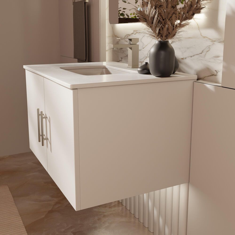 Lexora Home Geneva 30&quot; Single Bathroom Vanity in Glossy White with 2 cm White Quartz Top and Rectangular Sink, , large