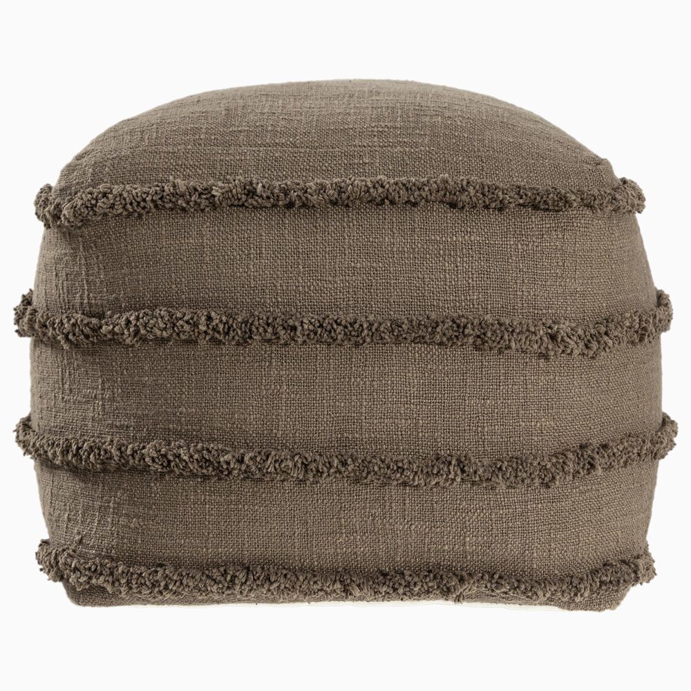 LR Home 18" Square Striped Pouf in Brown, , large
