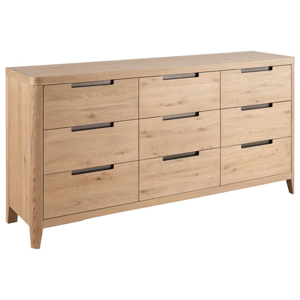 Universal Furniture Modern Walker Queen Panel Bed with Dresser, Wardrobe and Two Nightstands in Natural Oak with AC Outlets and USB Ports, , large