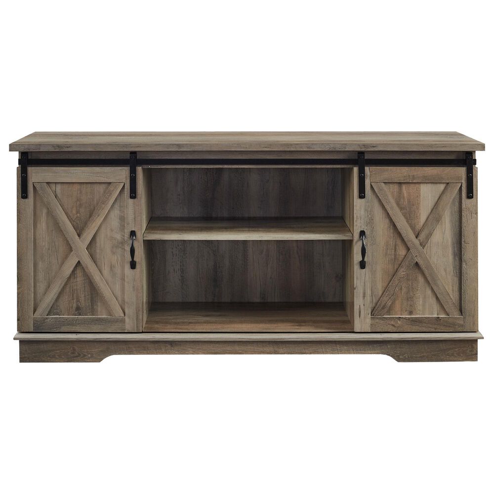 Walker Edison 58&quot; Sliding Barn Door TV Stand in Grey Wash, , large