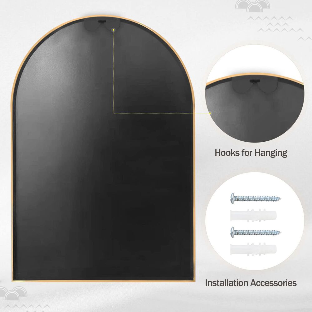 HOMLUX 20" x 30" Arched Mantle Mirror in Gold, , large