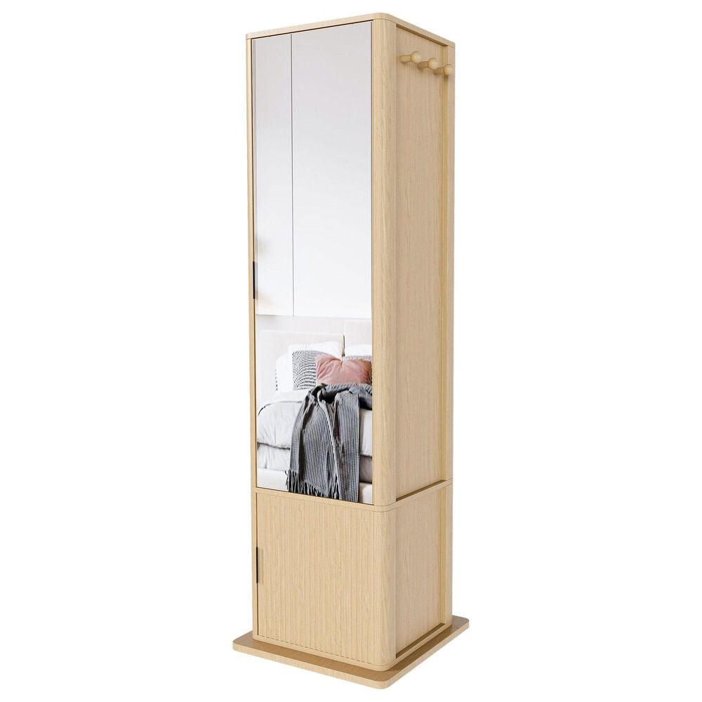 GigaCloud Rotating Jewelry Cabinet with Full-length Mirror, Coat Rack and Shelves in Walnut, , large