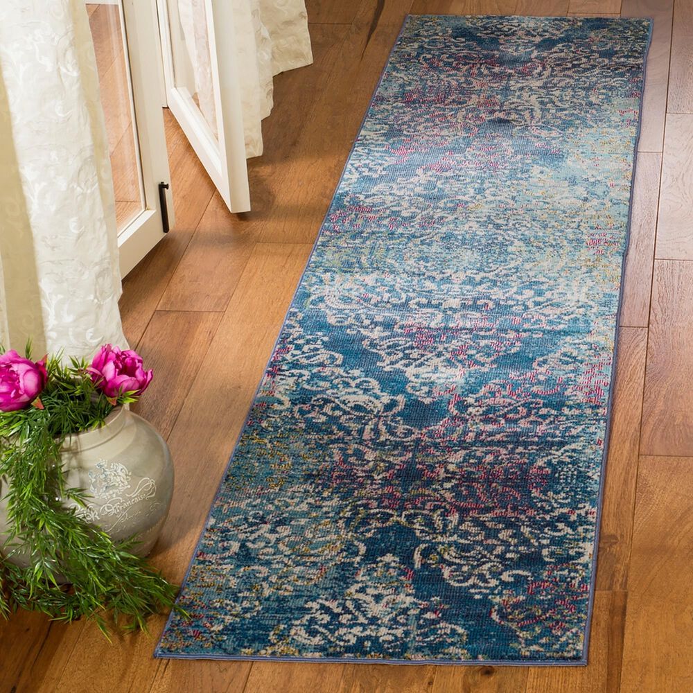 Safavieh Aria Damask 2&#39; x 8&#39; Blue and Multicolor Runner, , large