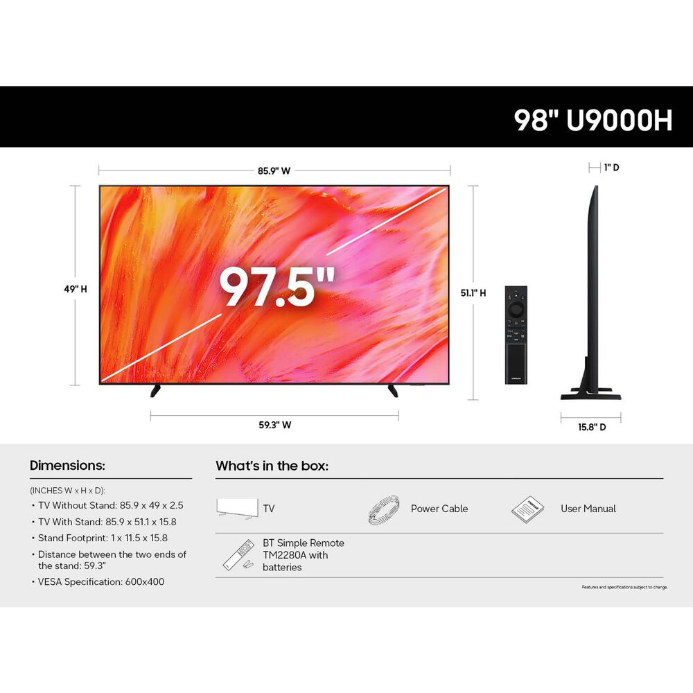 Samsung 98" Class Crystal UHD LED 4K in Black - Smart TV, , large
