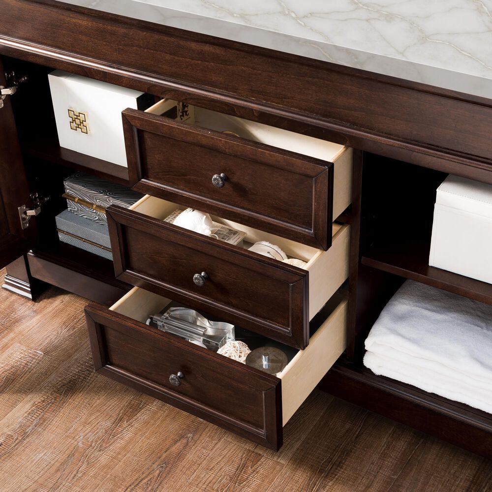 James Martin Vanities Brookfield 60&quot; Single Bathroom Vanity in Burnished Mahogany with 3 cm Lime Delight Quartz Top and Rectangular Sink, , large