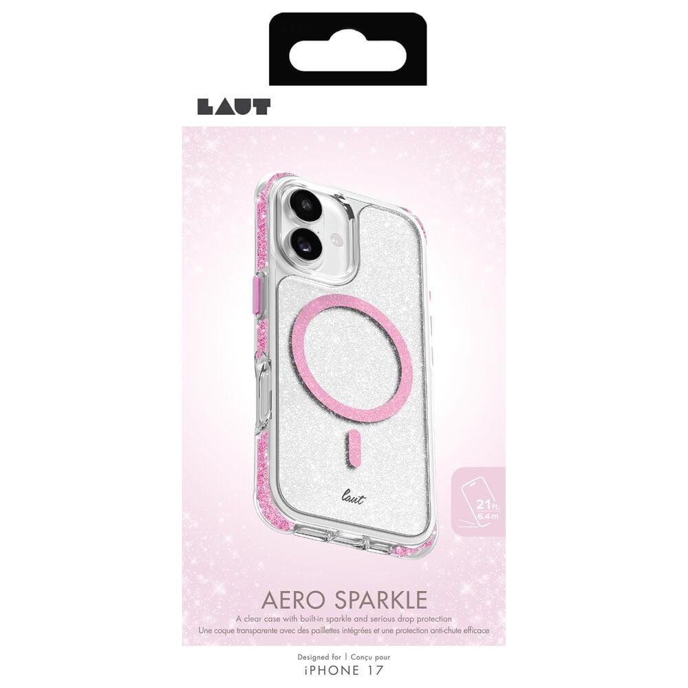 LAUT Aero Sparkle Case with MagSafe for iPhone 17 in Crystal Pink, , large