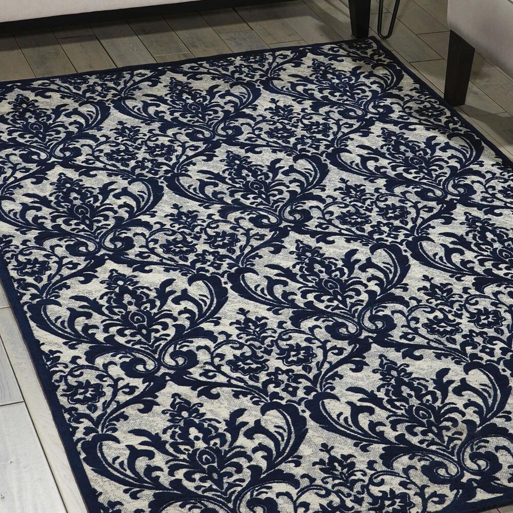 Nourison Damask DAS02 2&#39;3&quot; x 3&#39;9&quot; Ivory and Navy Area Rug, , large