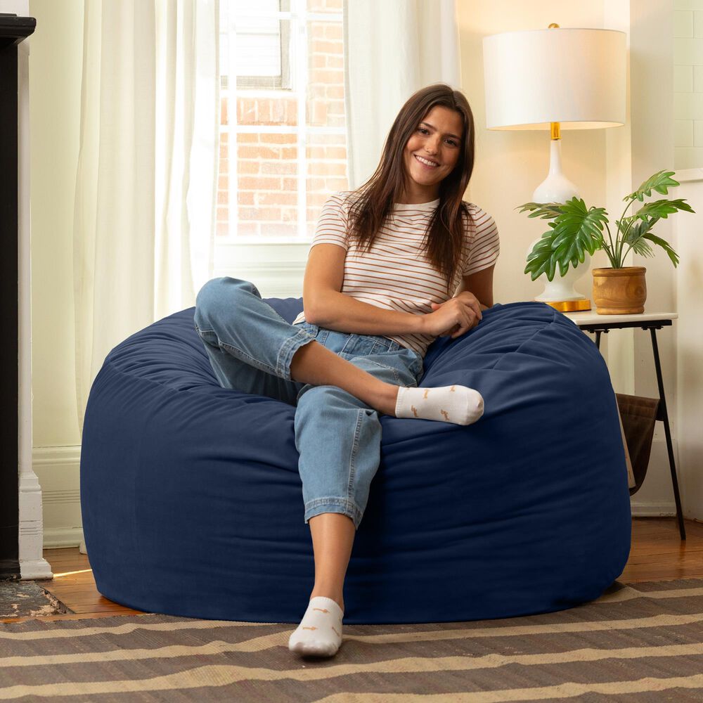 Jaxx Saxx 4&#39; Large Round Bean Bag Chair in Navy Blue, , large