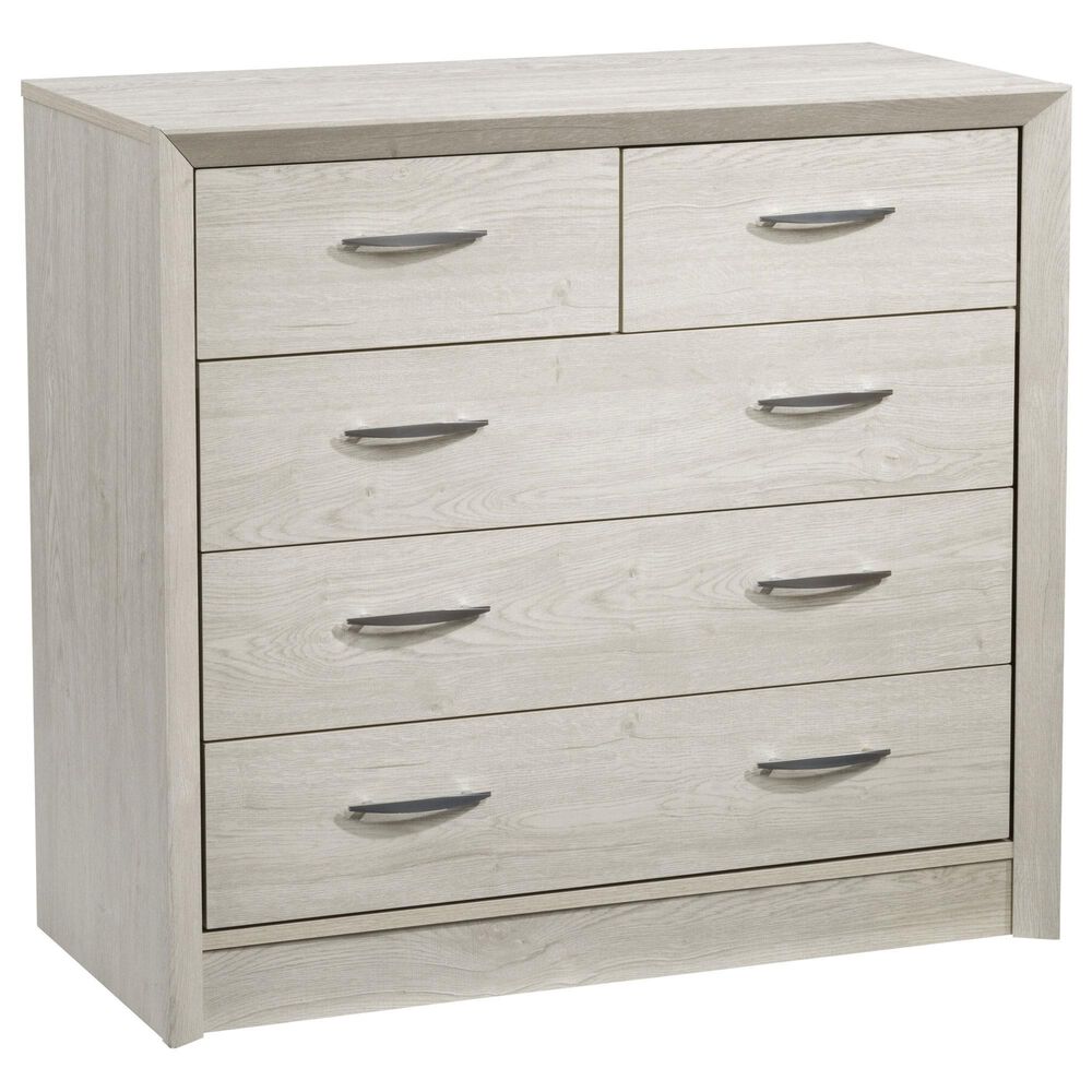 CorLiving Newport 5 Drawer Dresser in White Washed Oak, , large