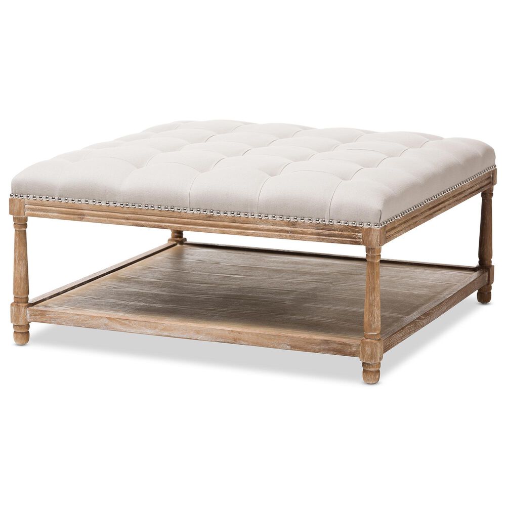 Baxton Studio Carlotta Square Ottoman in Beige, , large