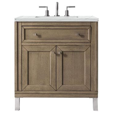 James Martin Vanities Chicago 30" Single Bathroom Vanity in Whitewashed Walnut with 3 cm Ethereal Noctis Quartz Top and Rectangular Sink, , large
