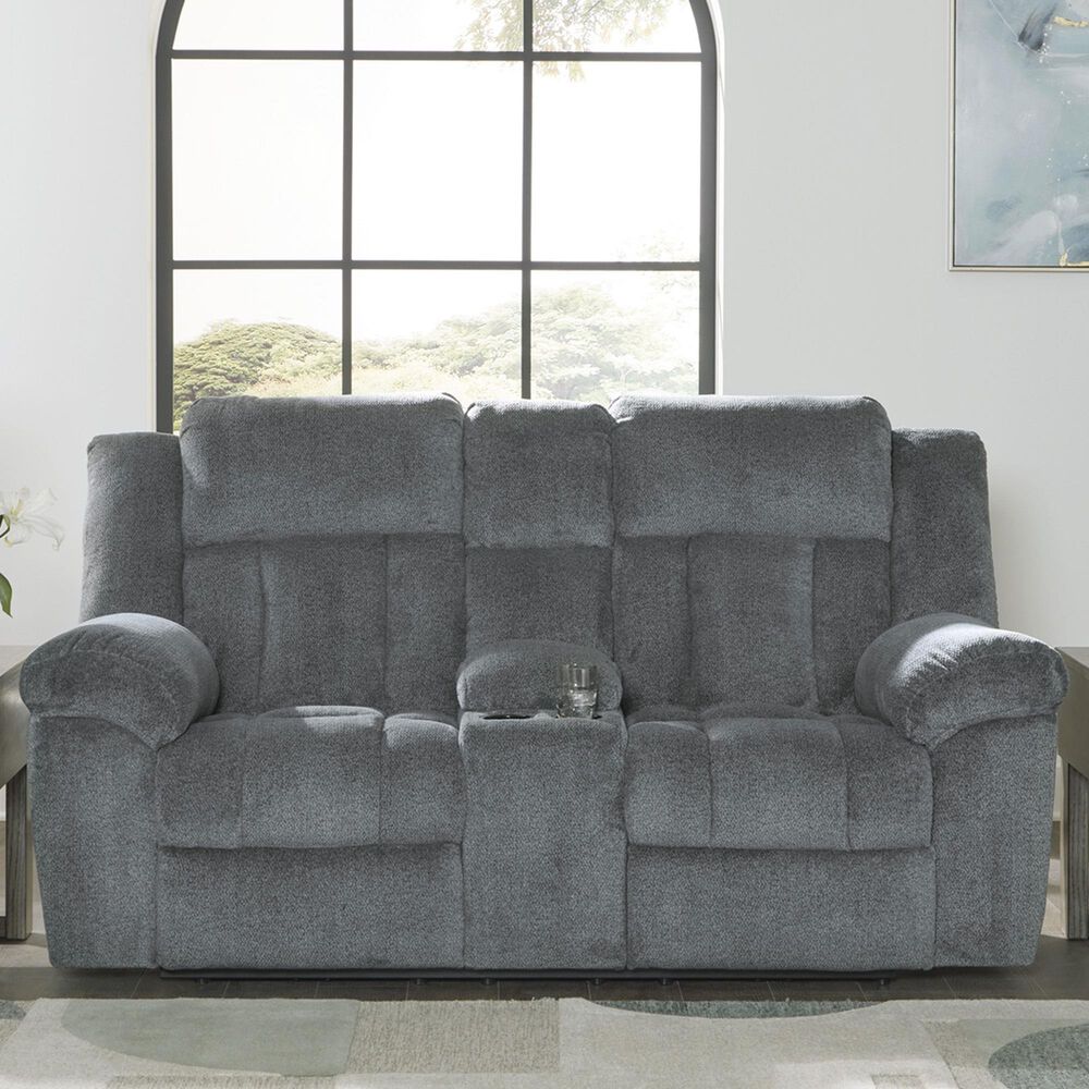 Ashley Tip-Off Power Reclining Loveseat in Slate, , large