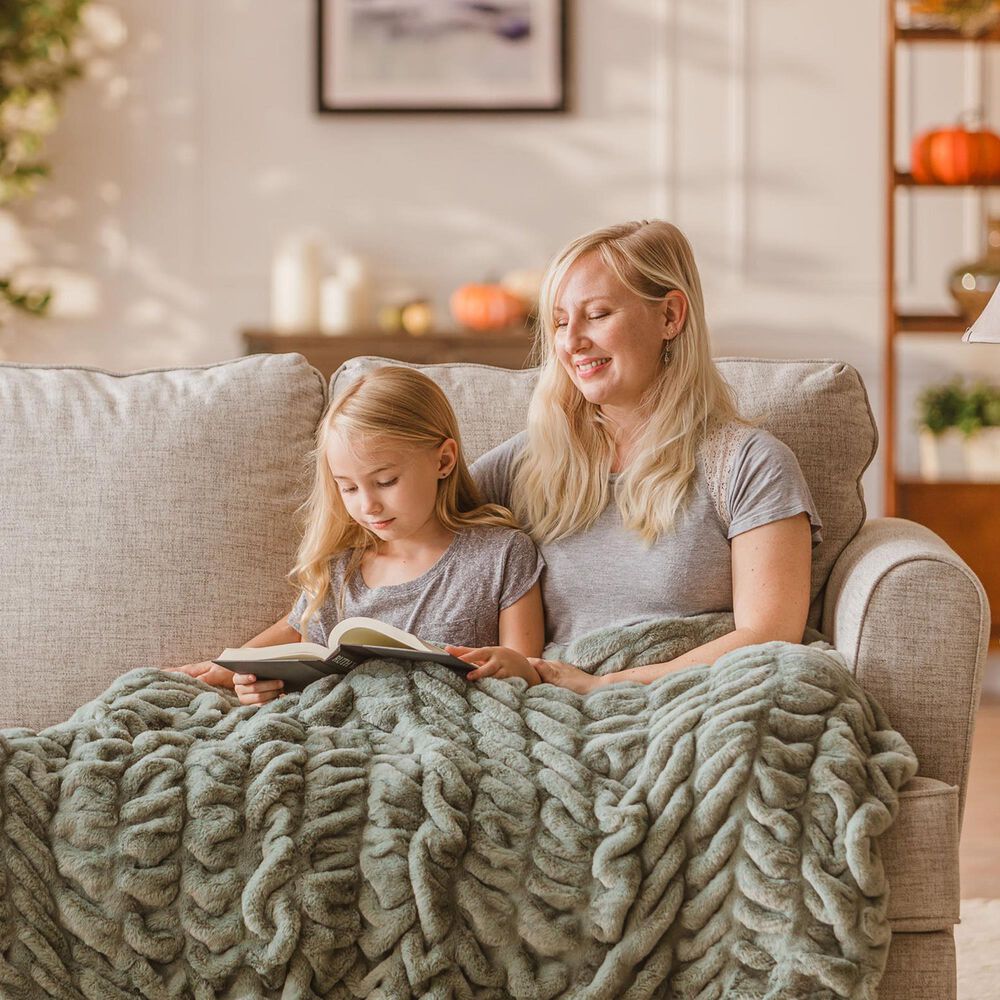 50&quot; x 65&quot; Ruched Faux Fur Throw Blanket in Tan Sage, , large